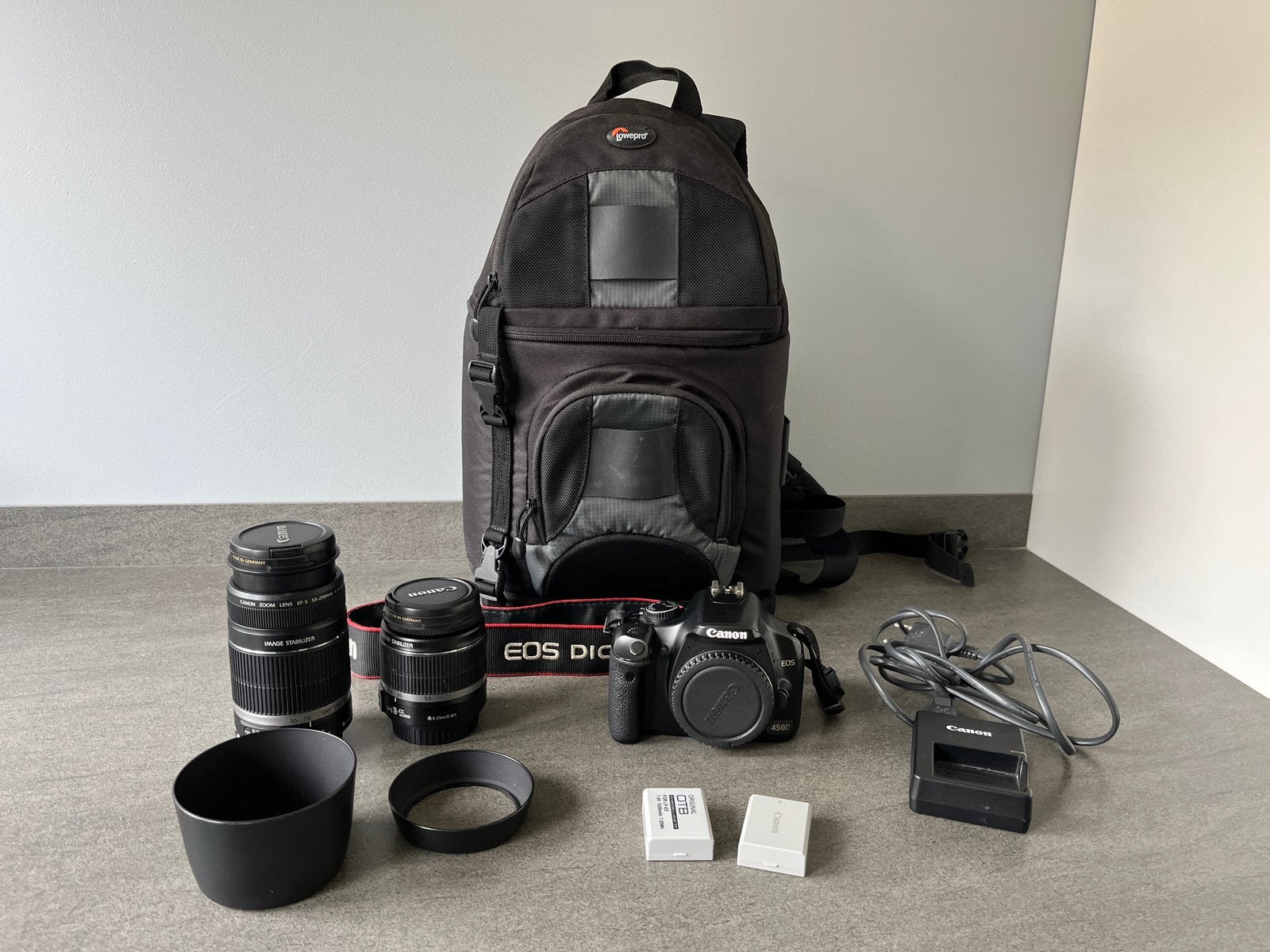 Complete set Canon 450D + 18-55 + 55-250 lenzen, Audio, Tv en Foto, Fotocamera's Digitaal, Ophalen, Gebruikt, Canon, 4 t/m 7 keer