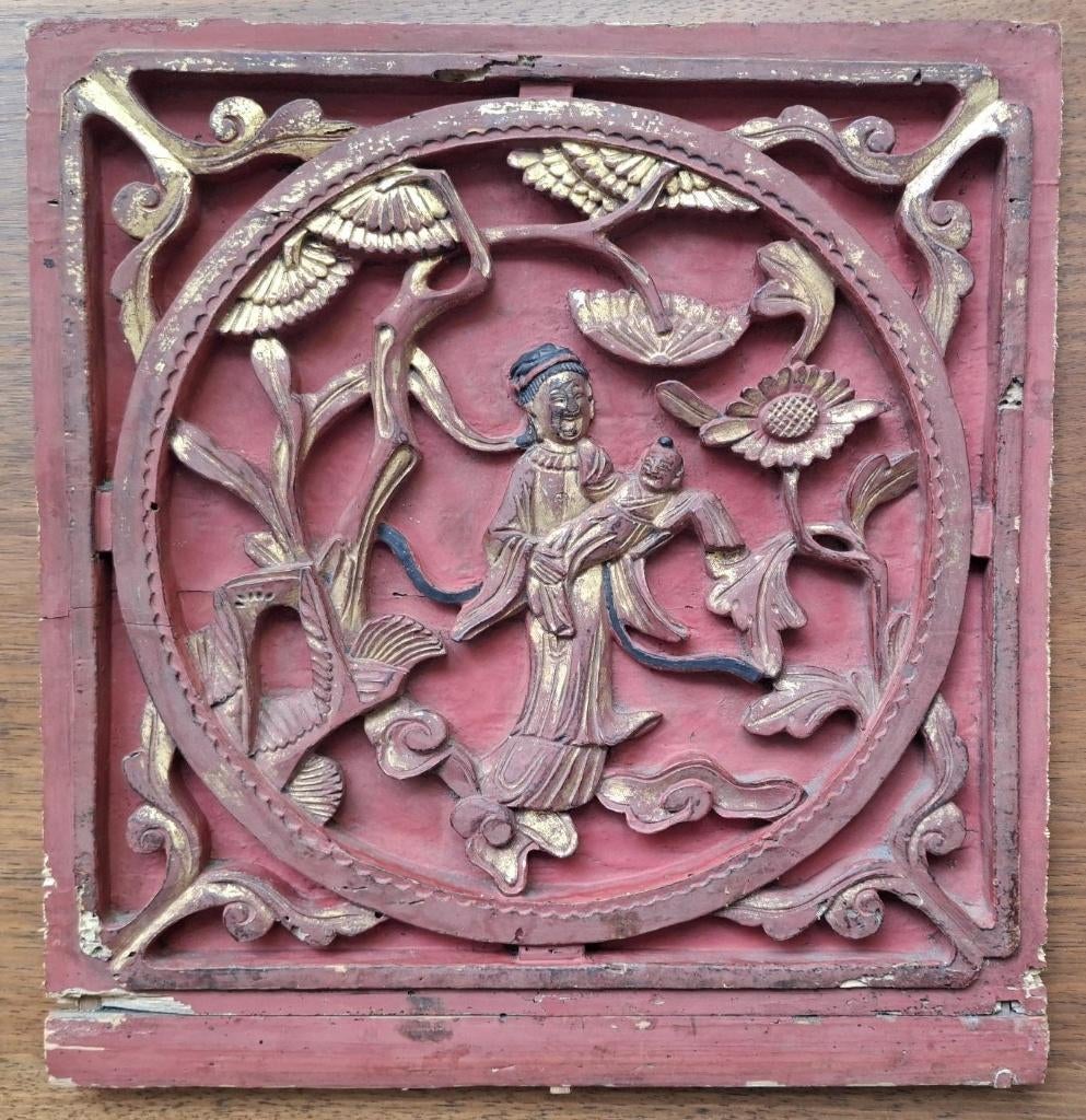 Chinees bedpaneel houtsnijwerk. Zie omschrijving, Houtsnijwerk, Ophalen of Verzenden, 20 - 50 cm, Hout