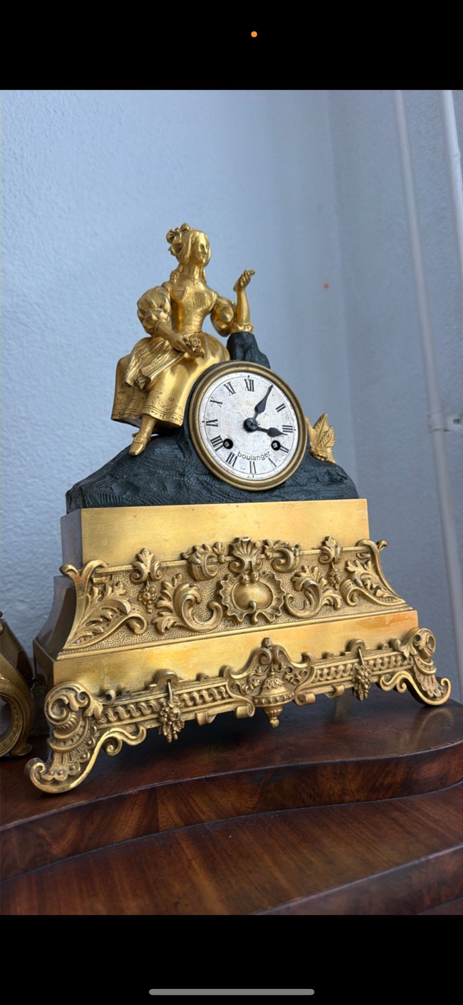 Antieke Franse Boulanger Pendule met Bronzen Beeld, Antiek en Kunst, Ophalen