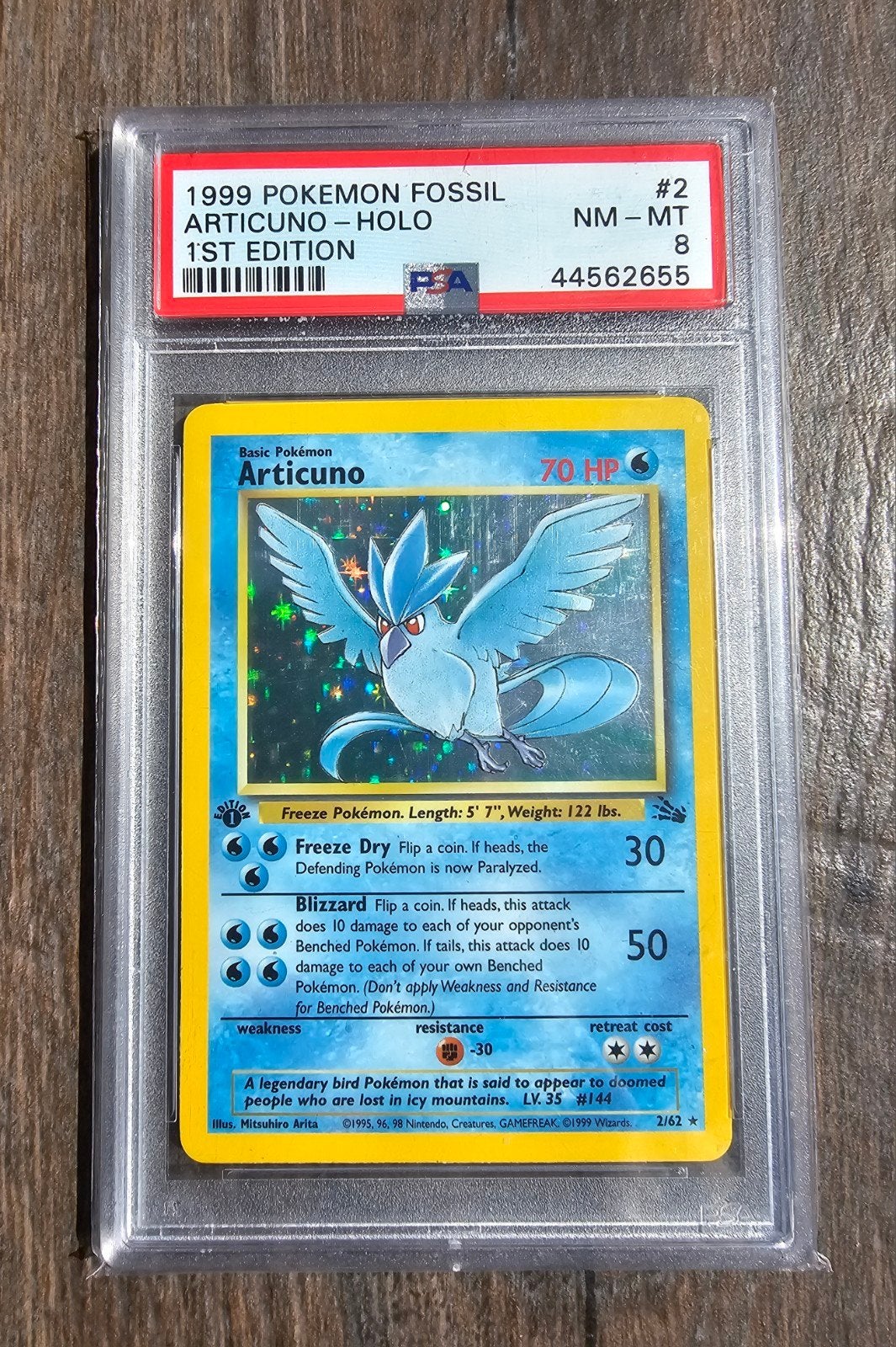 Articuno 2/62 1st edition PSA 8 Fossil Set, Ophalen of Verzenden, Nieuw, Losse kaart, Foil