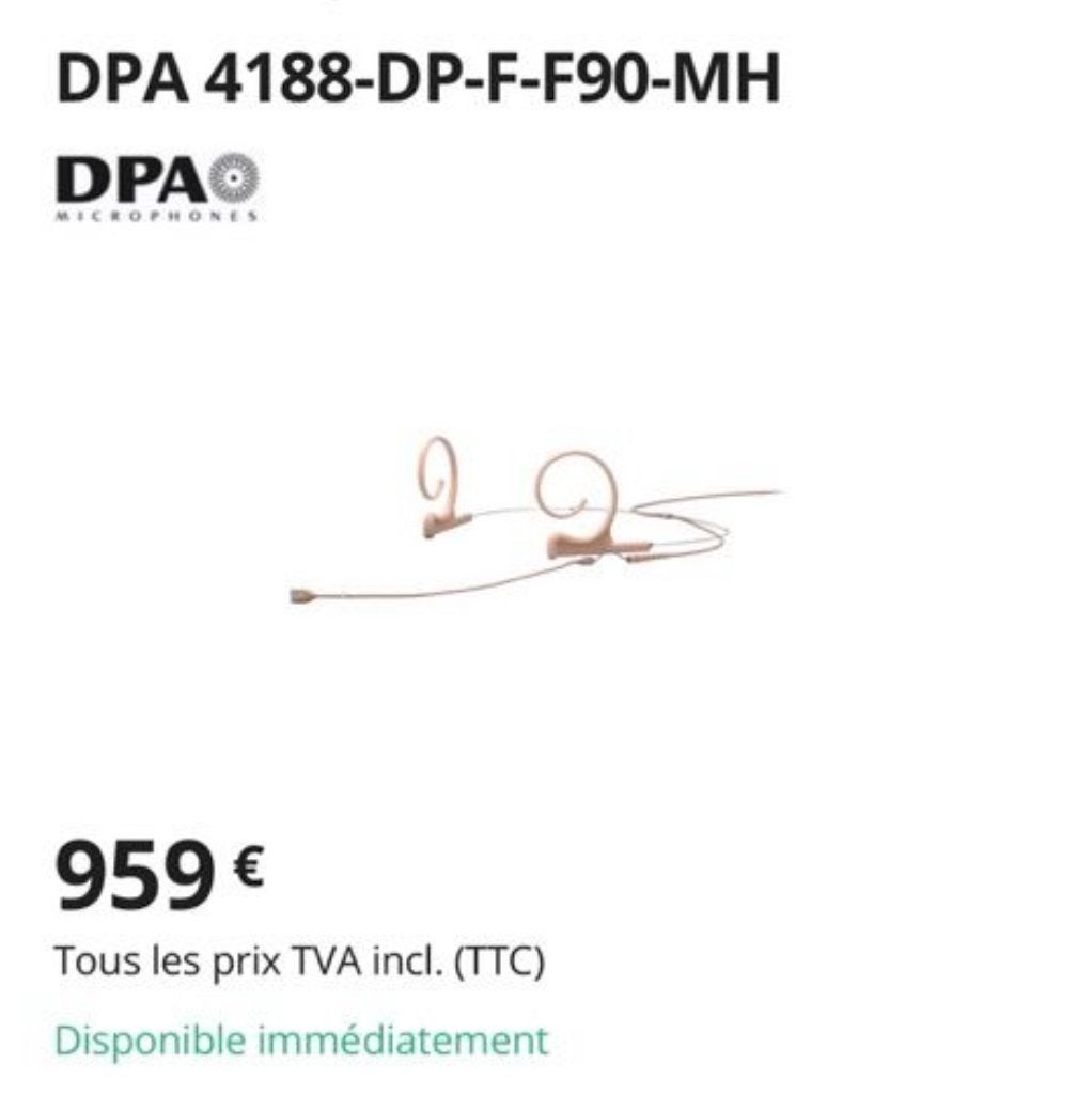 DPA 4188-DP-F-F90-MH Headset Microfoon, Ophalen of Verzenden, Zo goed als nieuw, Zangmicrofoon