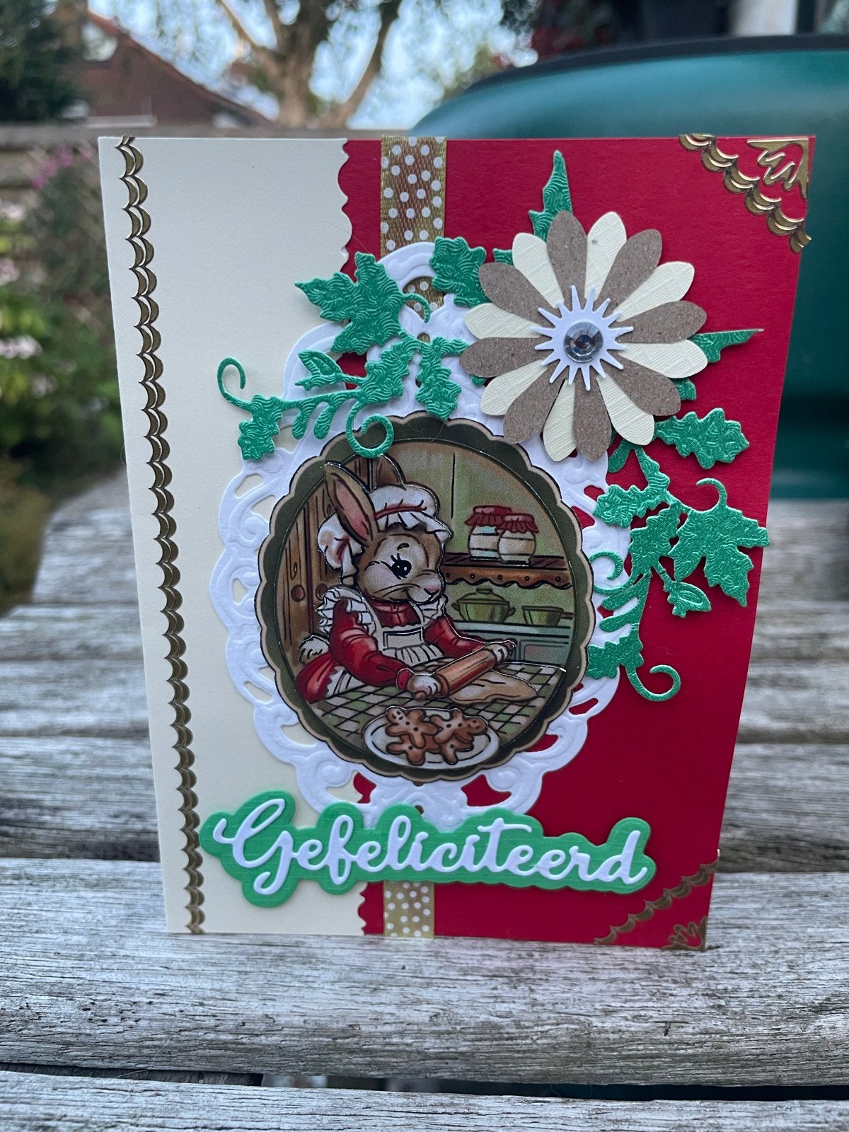 Handgemaakte Gefeliciteerd kaart met konijn, Hobby en Vrije tijd, Verzenden, Nieuw, Dieren, Blanco kaart of Basiskaart