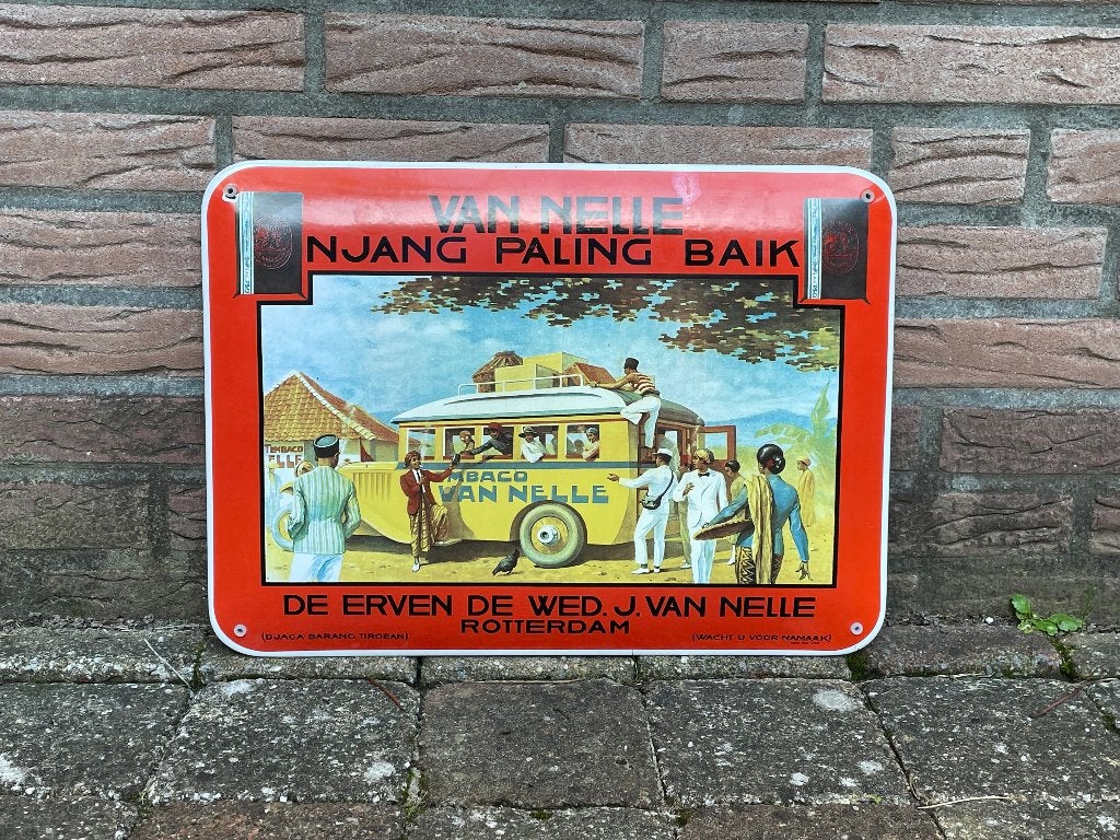 Emaille reclamebord  Van Nelle's Tembaco - Njang Paling Baik, Ophalen of Verzenden, Gebruikt, Reclamebord