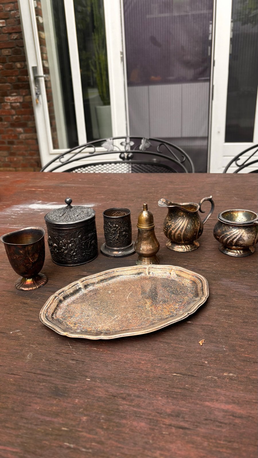 Verzilverde items: schaal, potjes, suikerstrooier, melkkan, Ophalen of Verzenden, Zilver