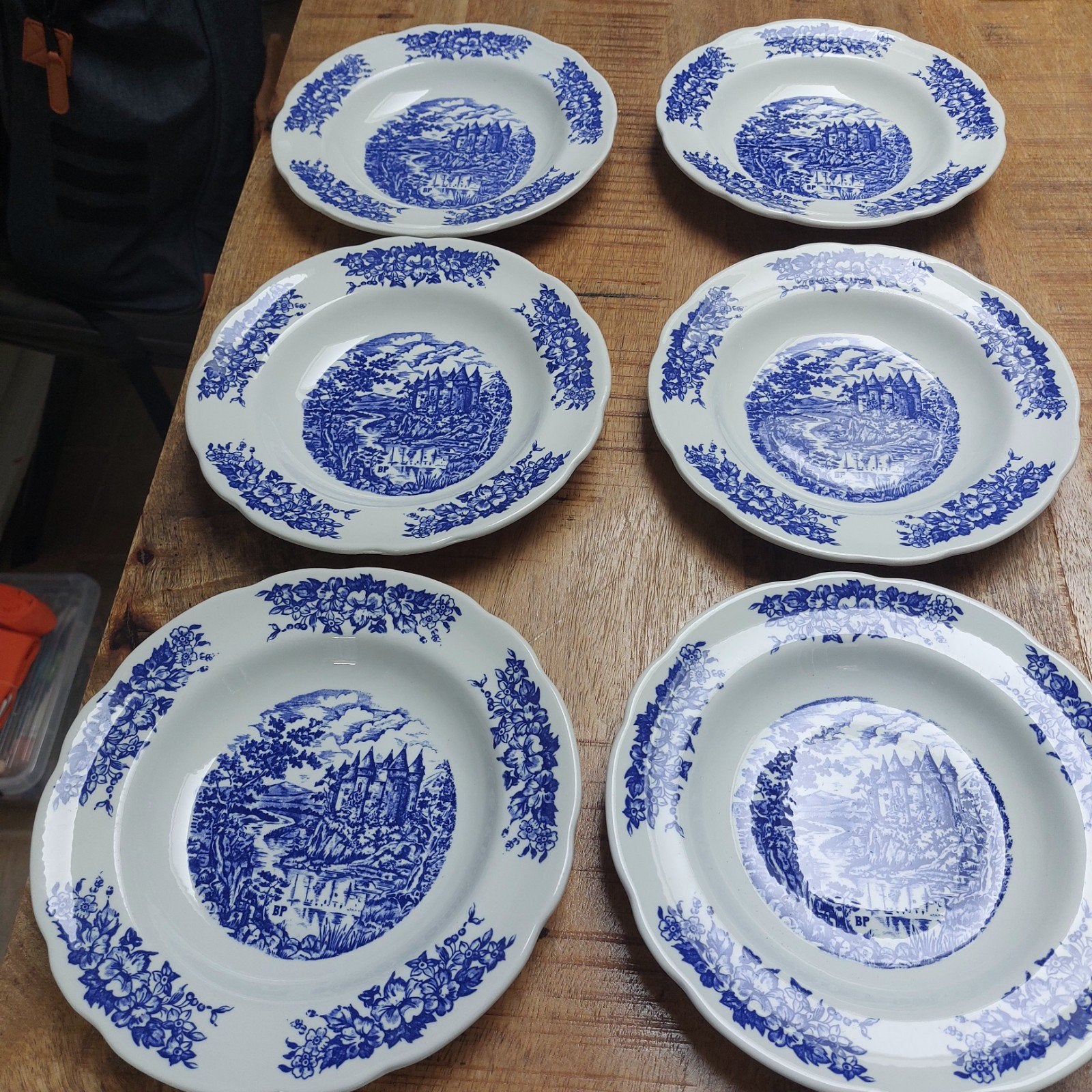 8x Vintage Franse Porseleinen Borden – Kasteelscène (BP / Sa, Ophalen