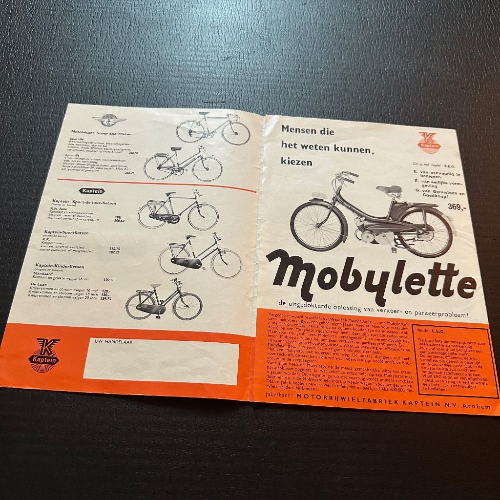 #12) KAPTEIN-MOBYLETTE - 1960 - Bromfiets Folder, Ophalen of Verzenden, Gelezen, Folder