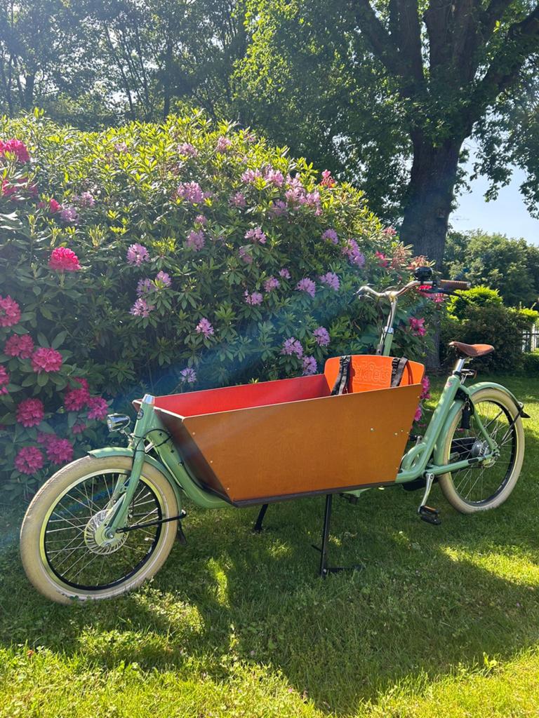 Bakfiets Cargobike long cruiser, mintgroen, Zo goed als nieuw, 2 kinderen, Trommelrem, Ophalen