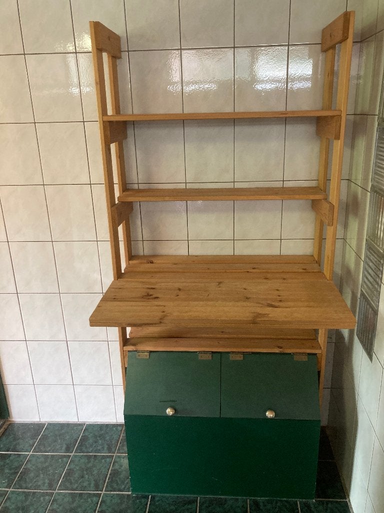 Badkamer houten stellingkast stellage met 2 wasmanden groen, (Half)hoge kast, Zo goed als nieuw, 150 tot 200 cm, 25 tot 50 cm