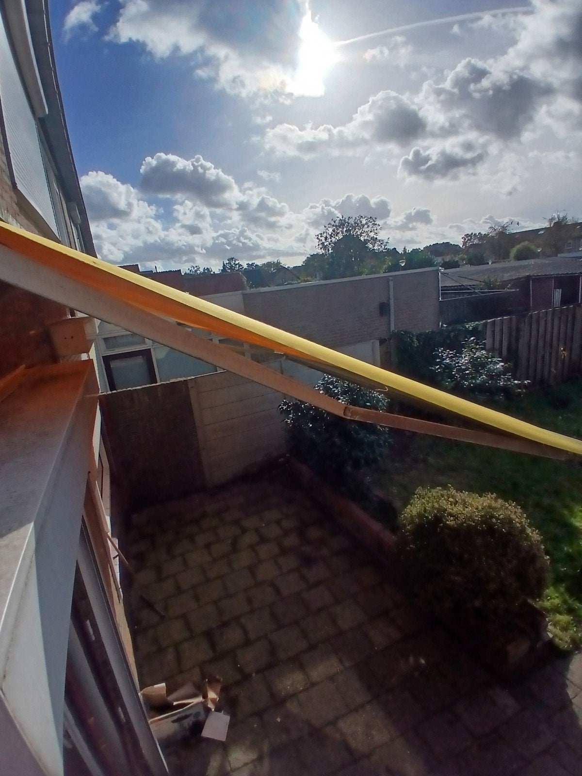 Groot geel knikarmscherm - Elektrisch bedienbaar, Gebruikt, 450 cm of meer, Elektrisch, Ophalen of Verzenden