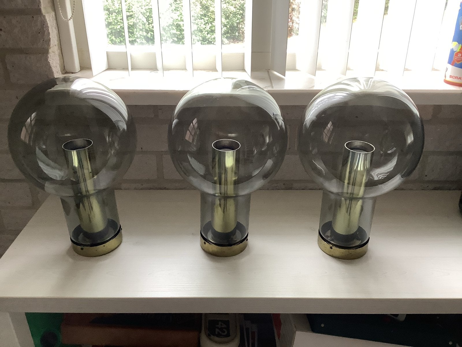 Set van 3 Raak Maxi Globe P-1260 plafondlampen design, Ophalen, Gebruikt, Design, Glas