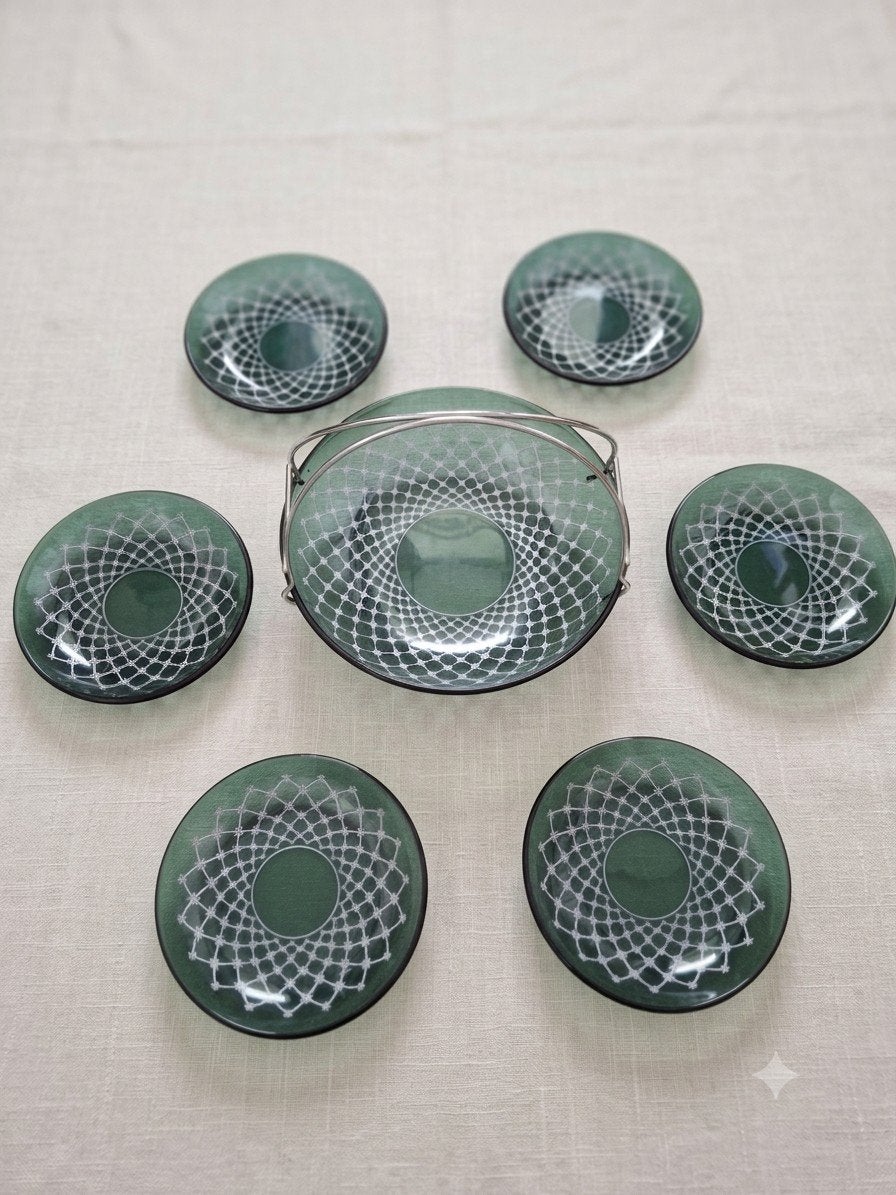 Retro Glazen Snackset / Borrelset Jaren '60/'70 - 7-delig, Ophalen of Verzenden