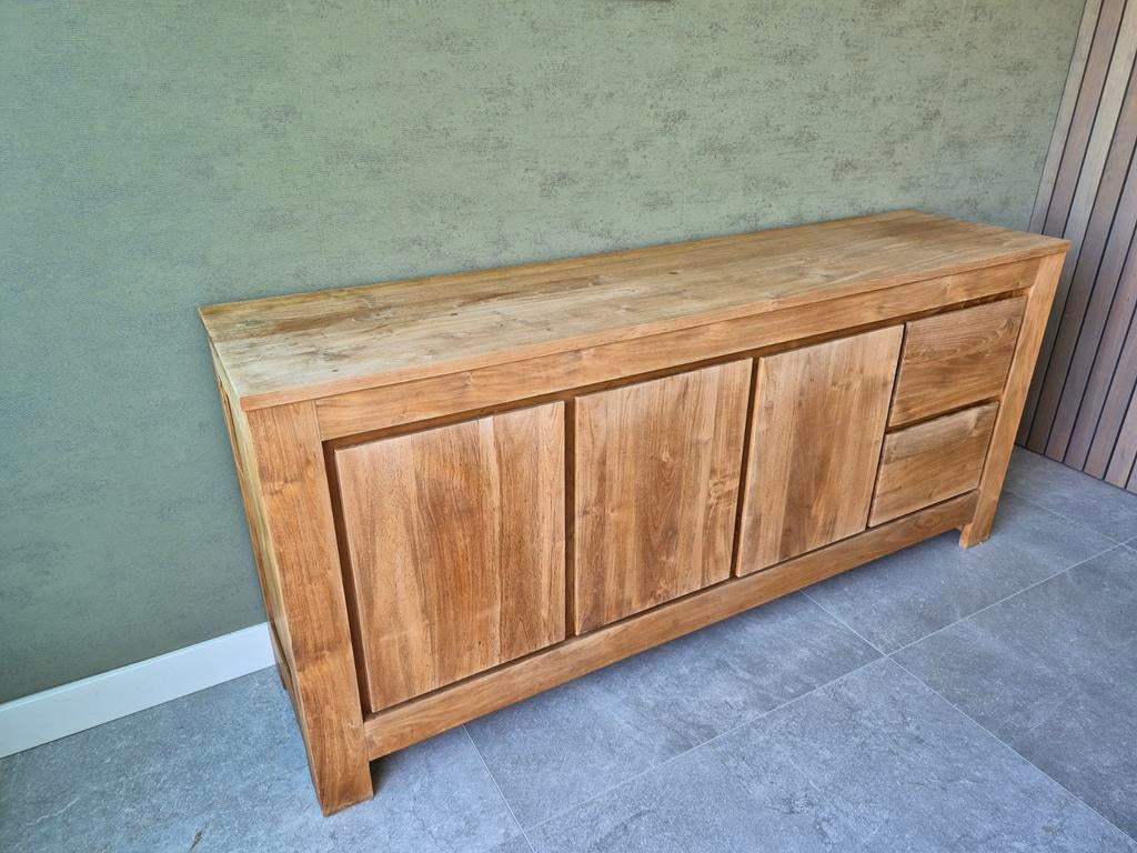 Teak Dressoir 200x50x90 met 3 Deuren en 2 Lades, Huis en Inrichting, Kasten | Dressoirs, Ophalen, Gebruikt, Teakhout, 200 cm of meer