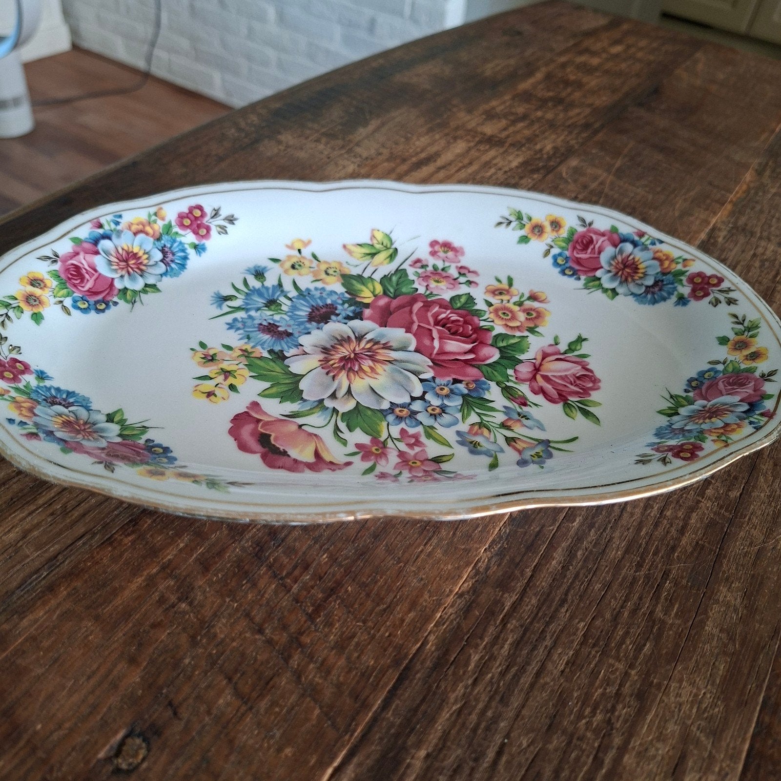 Serveer Schaaltje met Bloemen Gemerkt 28x17 cm groot, Antiek en Kunst, Ophalen of Verzenden