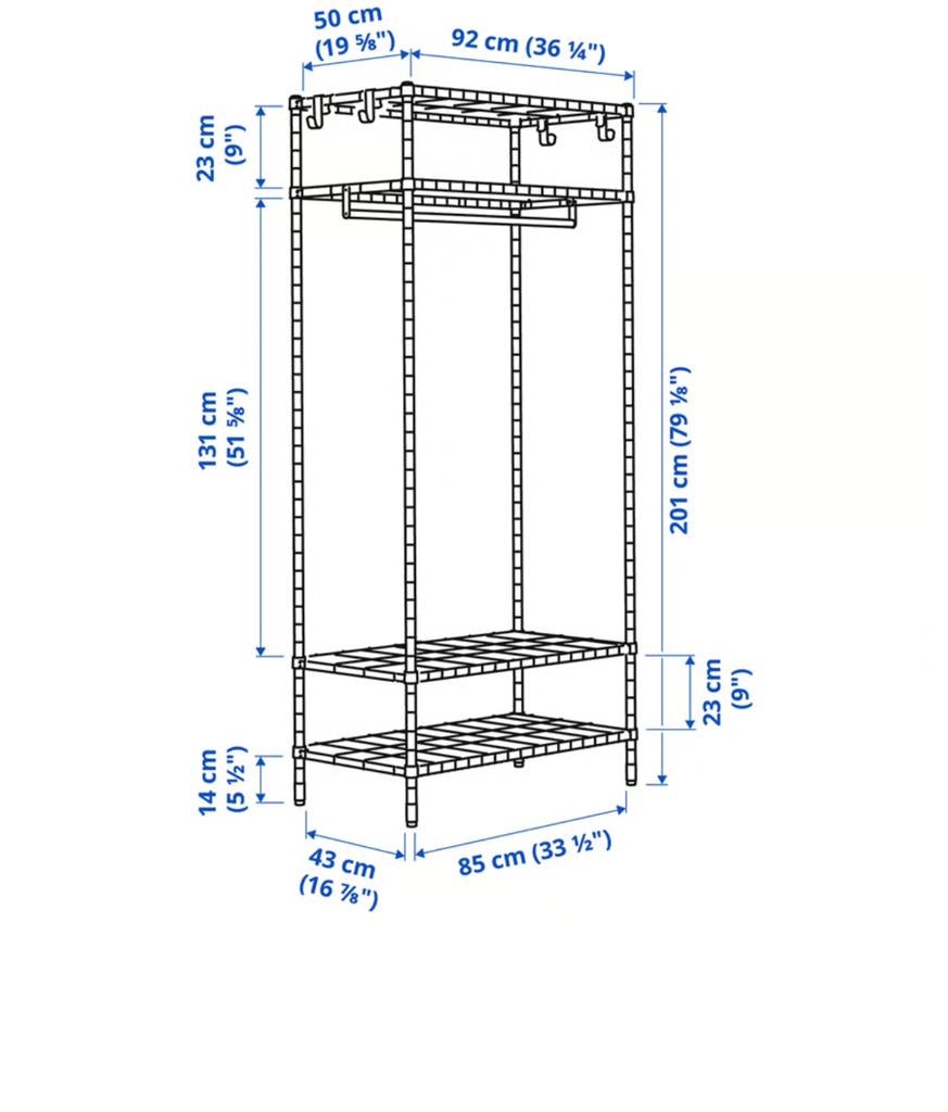 IKEA OMAR Rek met kledingroede (Verzinkt) – 92x50x201 cm, Ophalen, Met plank(en), 200 cm of meer, 50 tot 100 cm