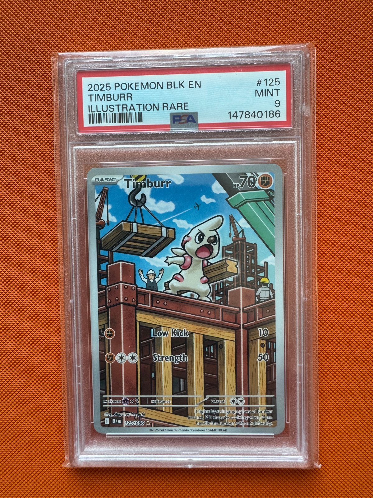 Timburr 125/066 Illustration Rare PSA 9 Pokemon kaart, Ophalen of Verzenden, Nieuw, Losse kaart