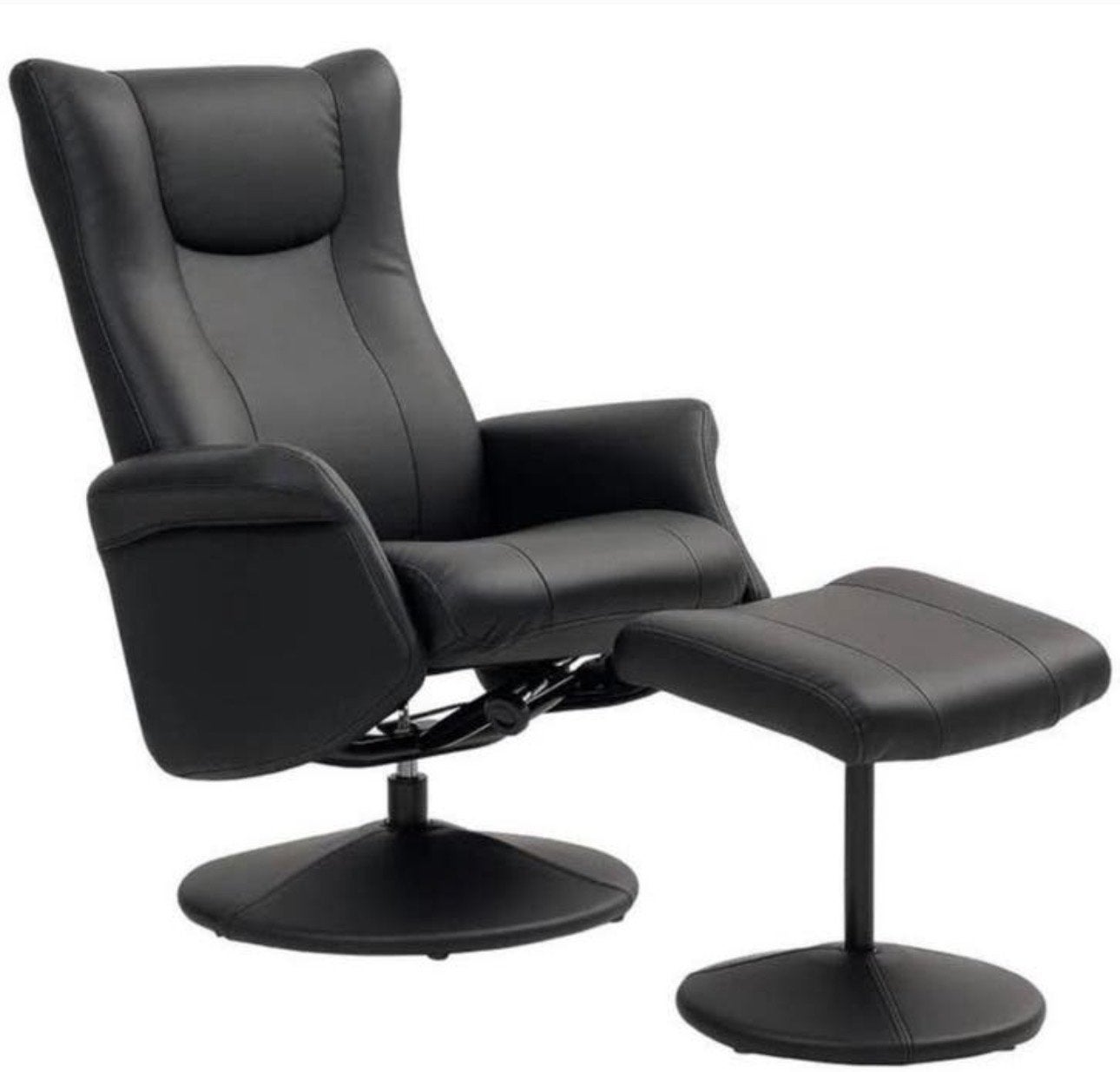 Zwarte Relaxfauteuil met Voetenbank - Kunstleer NIEUW, Kunststof, Nieuw, Ophalen of Verzenden, A