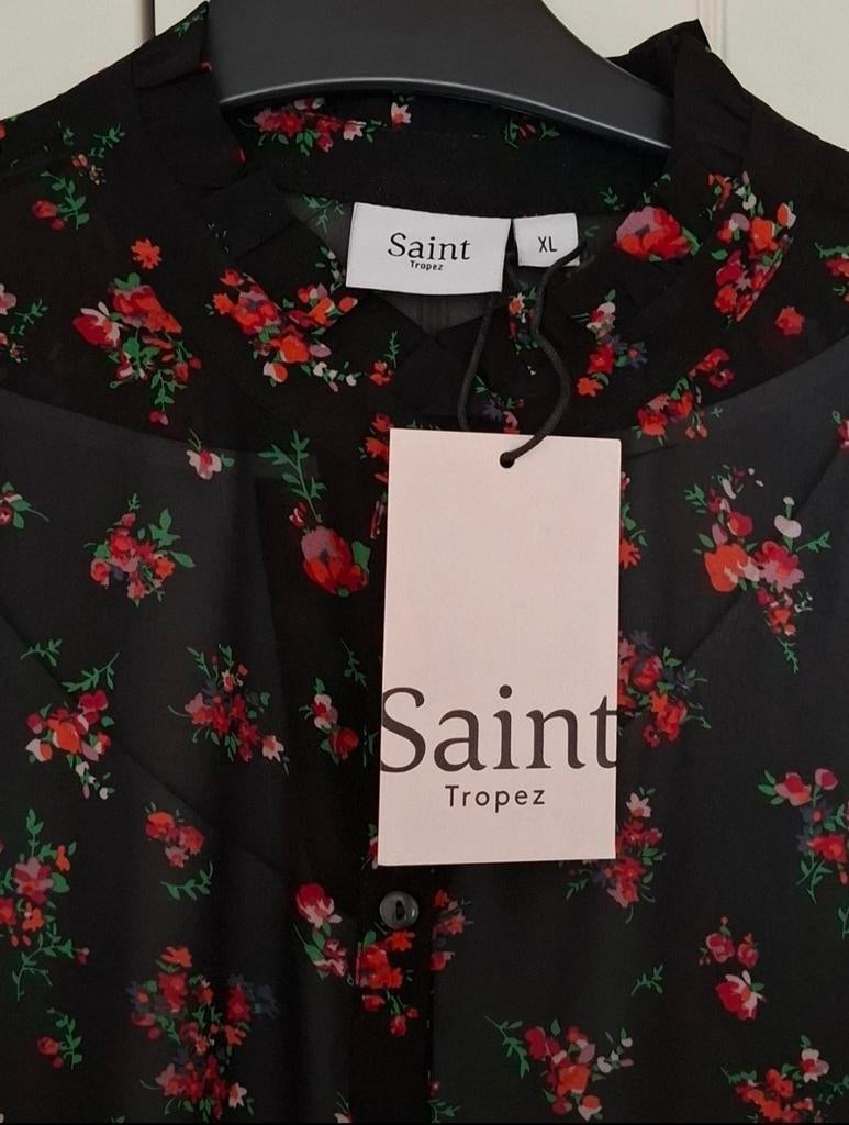 Luxe Saint Tropez plissé blouse, Verzenden, Zwart, Maat 46/48 (XL) of groter, Nieuw