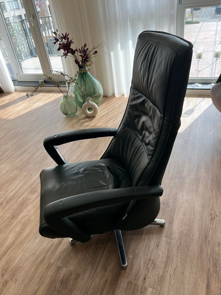 Relax fauteuil, elektrische bediening, leer, Huis en Inrichting, Fauteuils, Ophalen, Gebruikt, 50 tot 75 cm, Leer