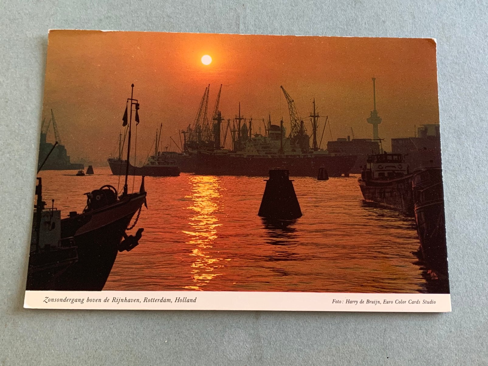 Rotterdam - zonsondergang boven de Rijnhaven, Ophalen of Verzenden, 1960 tot 1980, Ongelopen, Zuid-Holland