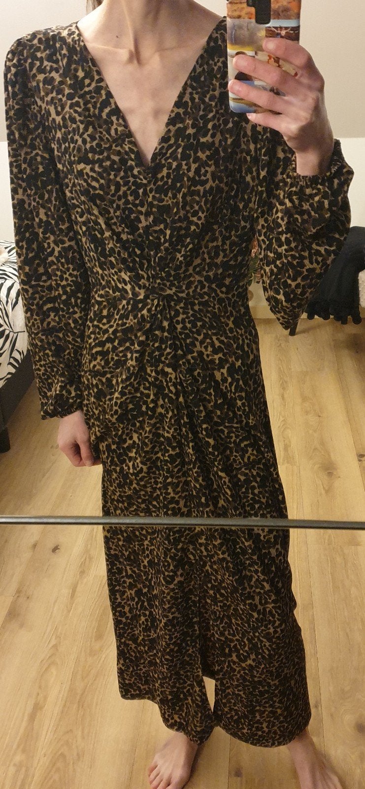 Lange zomerjurk, bruin, panterprint, JDY, XS, met slip, zgan, Bruin, Ophalen of Verzenden, Zo goed als nieuw, Maat 34 (XS) of kleiner