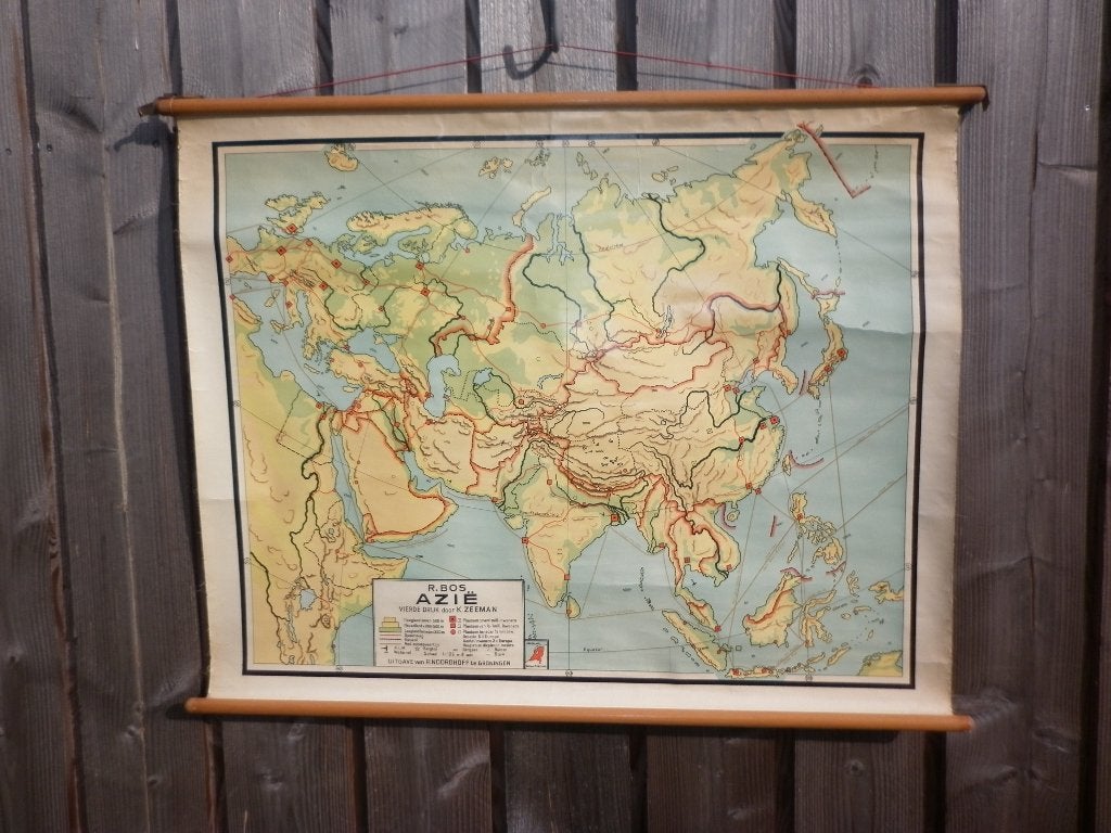 schoolkaart / wandkaart  Azie afmetingen B x H  112 x 85  cm, Ophalen of Verzenden, Aardrijkskunde
