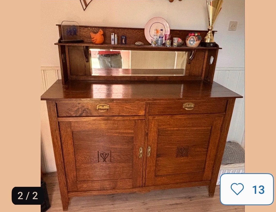 Gratis Antiek houten dressoir met spiegelopzet, Ophalen of Verzenden
