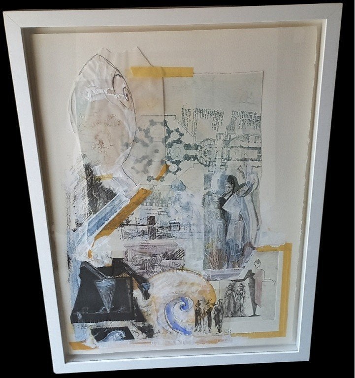 piece unique "collage". achter glas, Antiek en Kunst, Ophalen