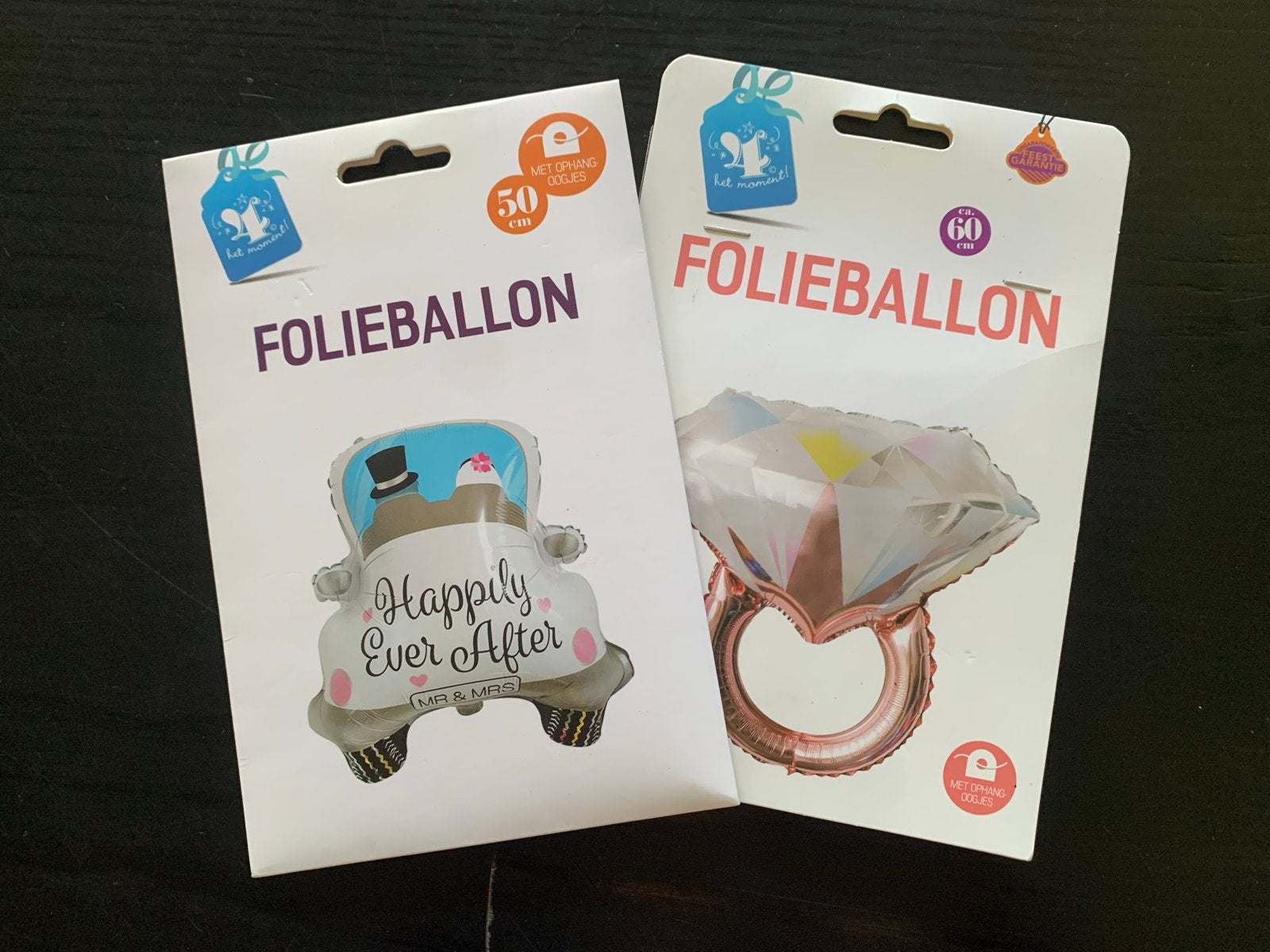 Folieballonnen Bruiloft: Auto 'Happily Ever After' & Ring, Ophalen of Verzenden, Nieuw, Versiering, Geboorte of Huwelijk