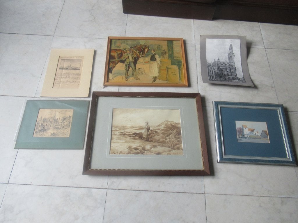 6 Diversen Schilderijtjes, Antiek en Kunst, Kunst | Schilderijen | Klassiek, Ophalen of Verzenden, Nederlandse school, Overige onderwerpen