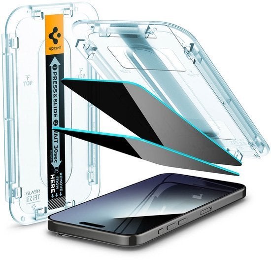 Spigen EZ Fit Privacy Glass iPhone 15 Pro Max (Hoesje)*nieuw, Nieuw, Spigen 1, Ophalen of Verzenden, Spigen