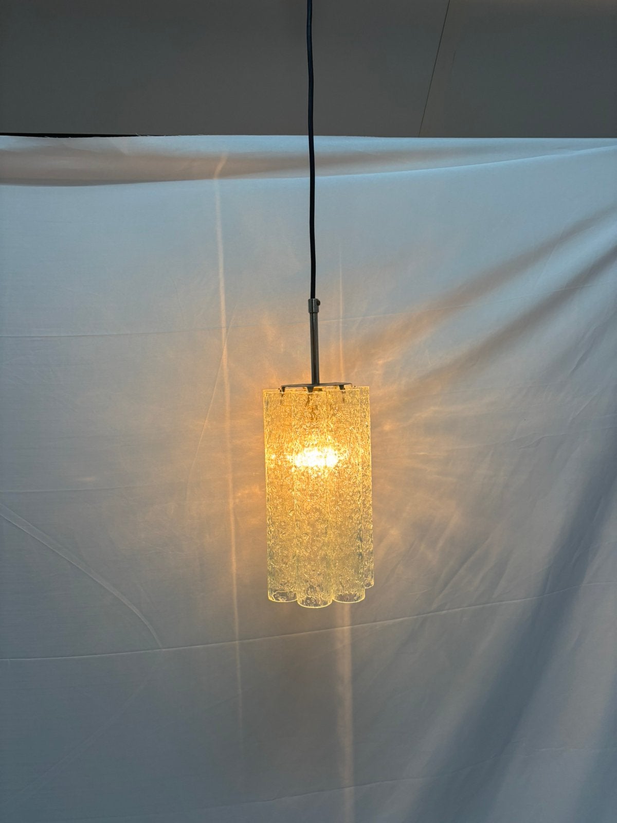 Vintage Doria Leuchten hanglamp brutalistisch ijsglas 1960, Ophalen of Verzenden, Gebruikt