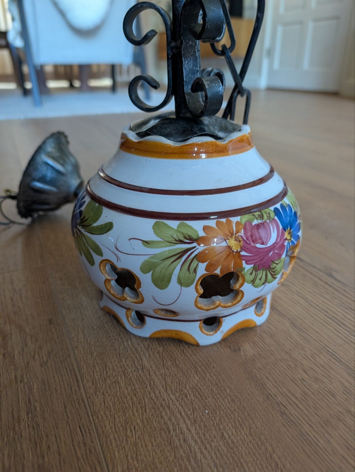 Vintage porseleinen hanglamp met bloemmotief, Ophalen of Verzenden