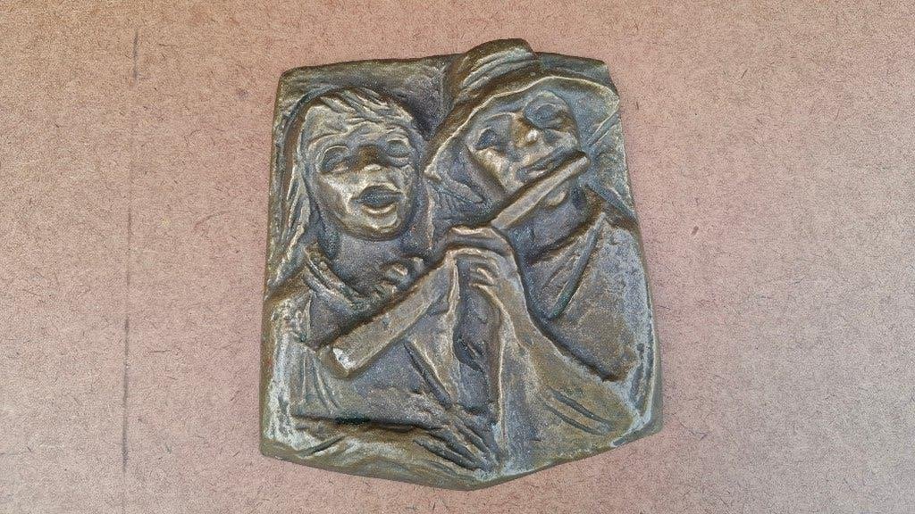 plaquette muziekkanten brons, Ophalen of Verzenden, Brons