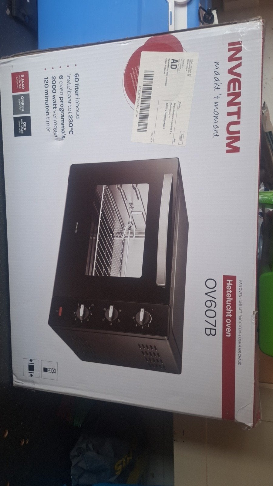 Inventum OV607B Heteluchtoven 60 liter, Witgoed en Apparatuur, Ovens, Oven, Ophalen of Verzenden, Zo goed als nieuw, Inventum