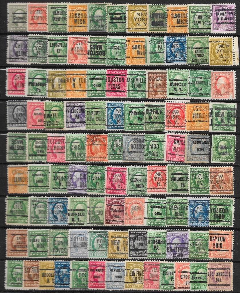 USA Precancels leuk lot van 100 Washington/Franklins om uit, Ophalen of Verzenden, Gestempeld, Noord-Amerika