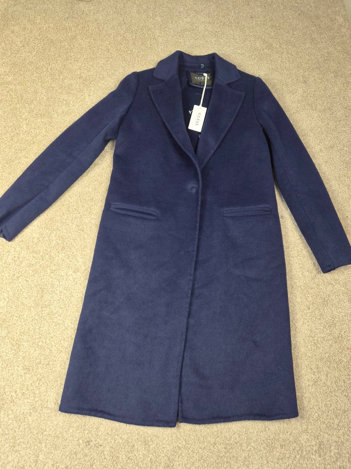 Nieuw Guess dames lange wol coat jas maat M..38, Maat 38/40 (M), Guess, Blauw, Nieuw