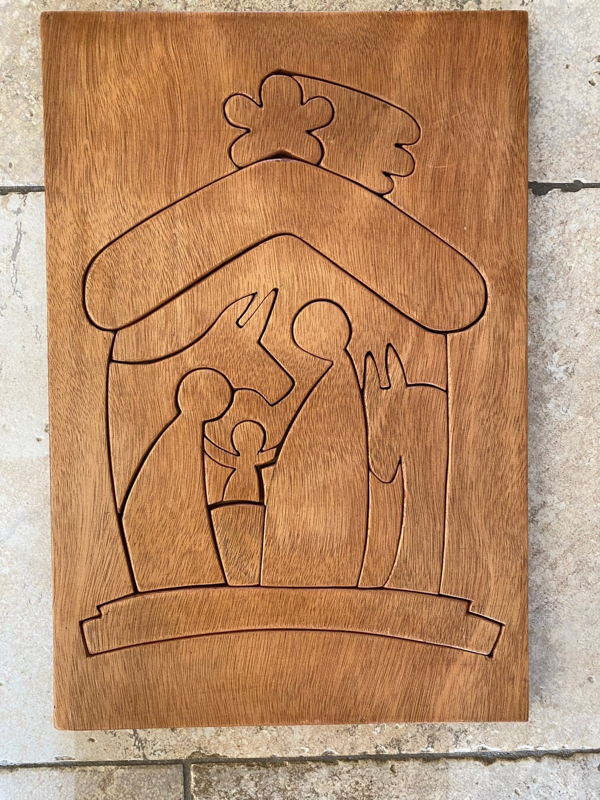 Vintage houten kerststal jaren ‘70 - handgemaakt uniek stuk, Ophalen of Verzenden, Gebruikt
