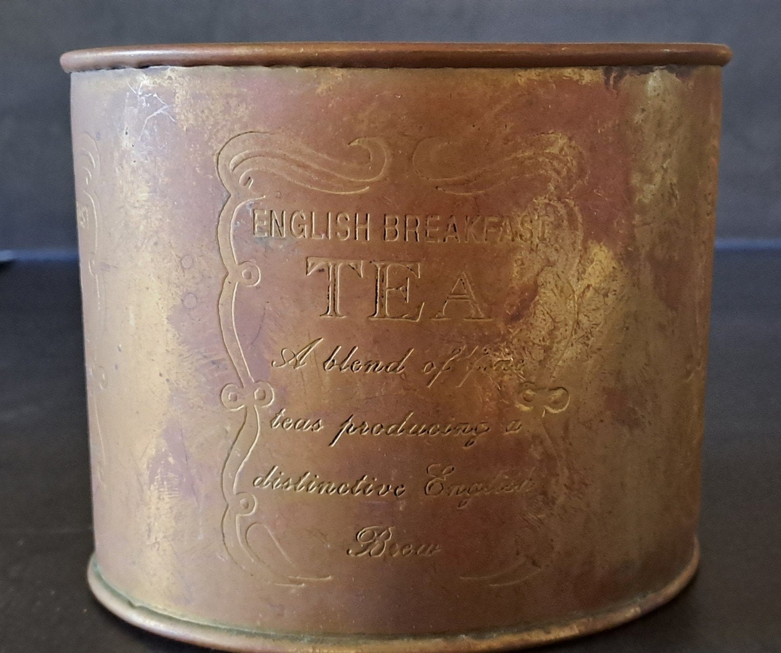 Antieke koperen theebus 'English Breakfast Tea', Antiek en Kunst, Ophalen of Verzenden