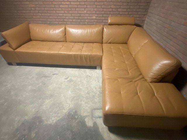Dik lederen hoekbank van Henders&Hazel, Huis en Inrichting, Ophalen, Hoekbank, Leer, Zo goed als nieuw