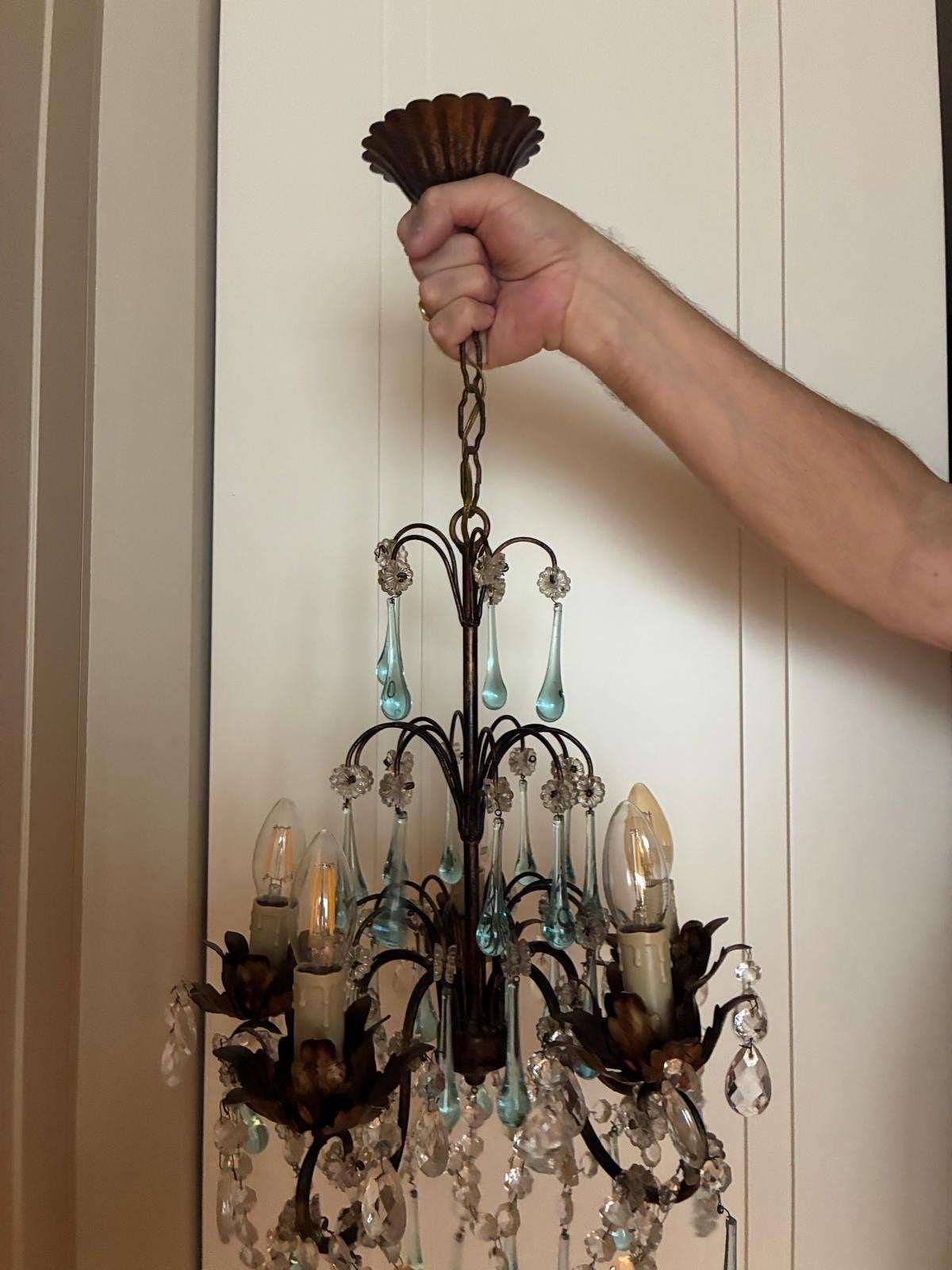 Hanglamp met kristallen pegels - Lichtblauw, Ophalen of Verzenden, Gebruikt, Metaal