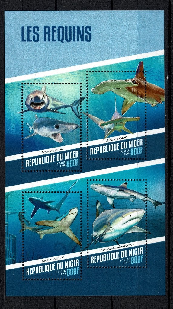 NIGER 2018 PF BLOK HAAIEN ZEELEVEN SHARKS VISSEN, Postzegels en Munten, Ophalen of Verzenden, Postfris, Dier of Natuur