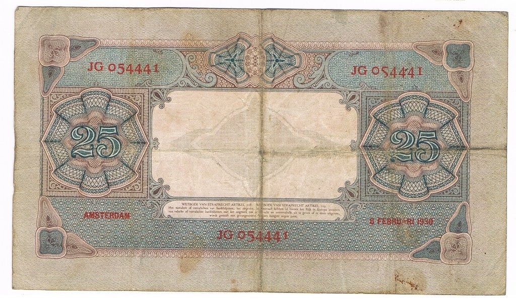 25 gulden 8 februari 1930 Willem van oranje, Verzenden, 25 gulden, Los biljet
