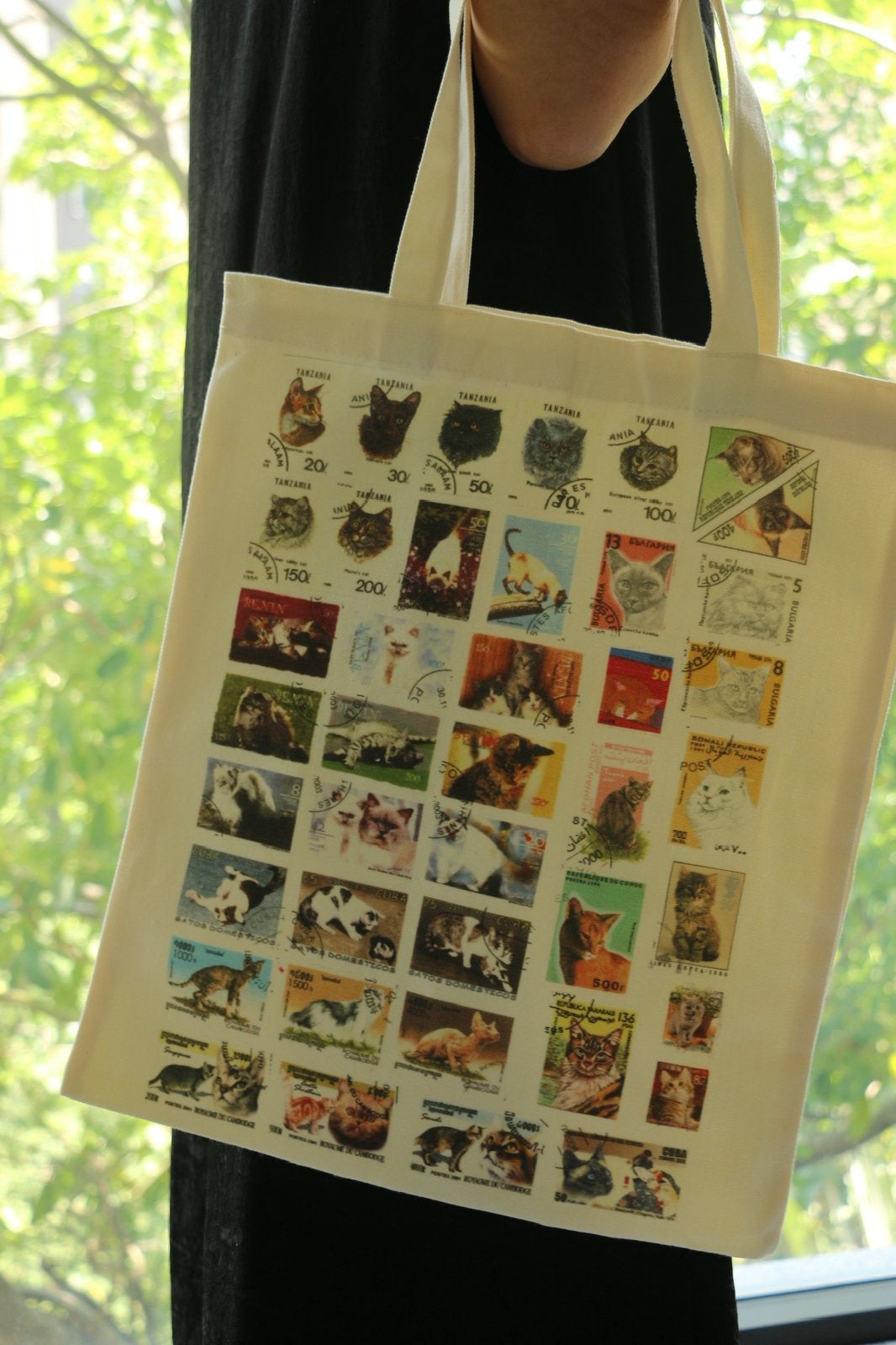 Vintage Katten Postzegel Tote Bag - Katoen Canvas, Verzenden, Shopper, Nieuw, Doctor Stamp