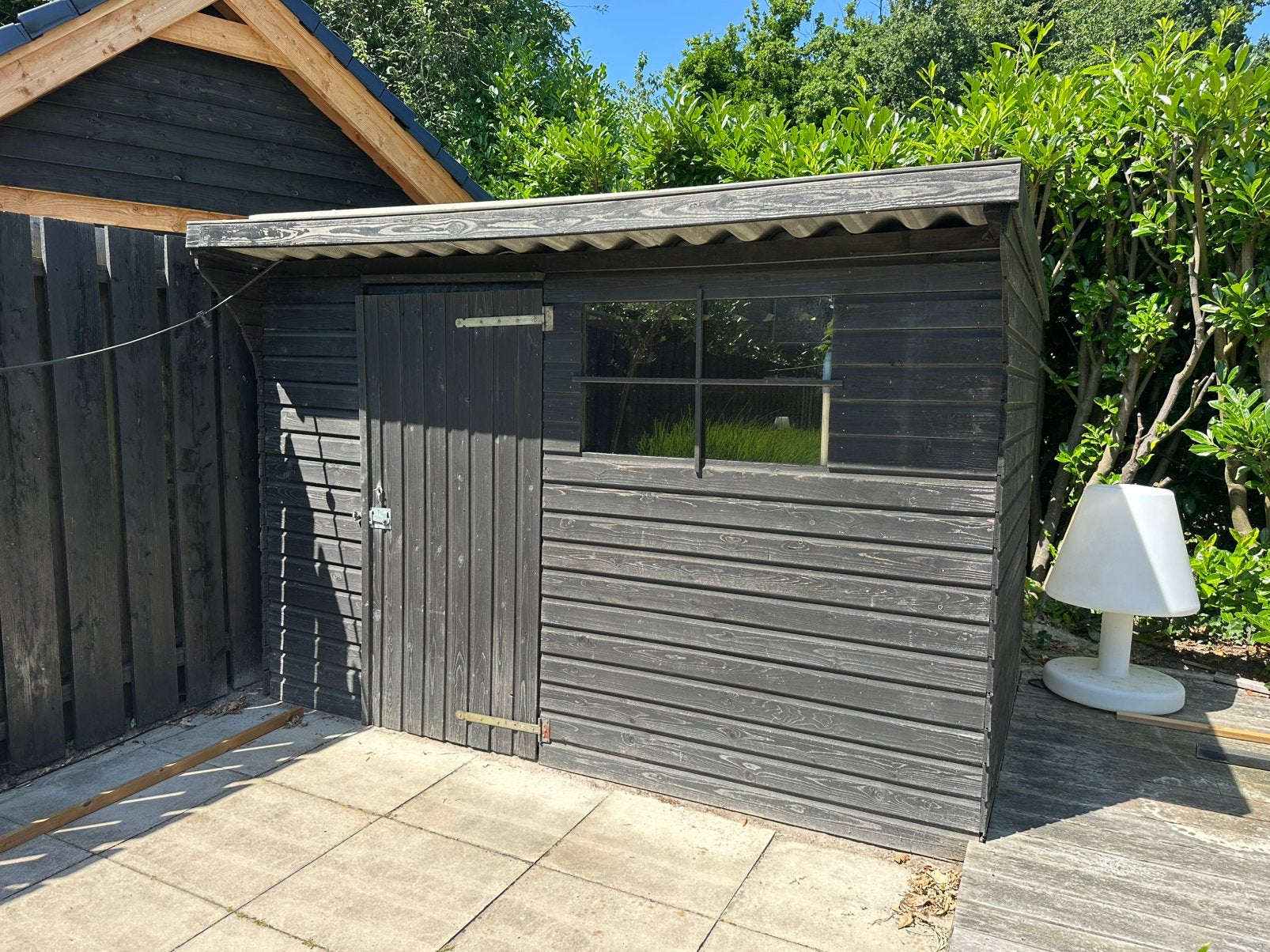 Tuinschuur hout zwart 300x180x200, Tuin en Terras, Tuinhuizen, Ophalen, Gebruikt, 250 tot 500 cm, Minder dan 200 cm