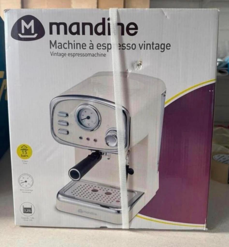 Mandine Vintage Espresso Machine, Witgoed en Apparatuur, Koffiezetapparaten, Stoompijpje, Espresso apparaat, Nieuw, Gemalen koffie