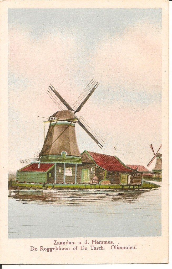 Oude Ansichtkaart Zaandam: Oliemolen De Roggebloem, Ophalen of Verzenden, 1920 tot 1940, Gelopen, Noord-Holland