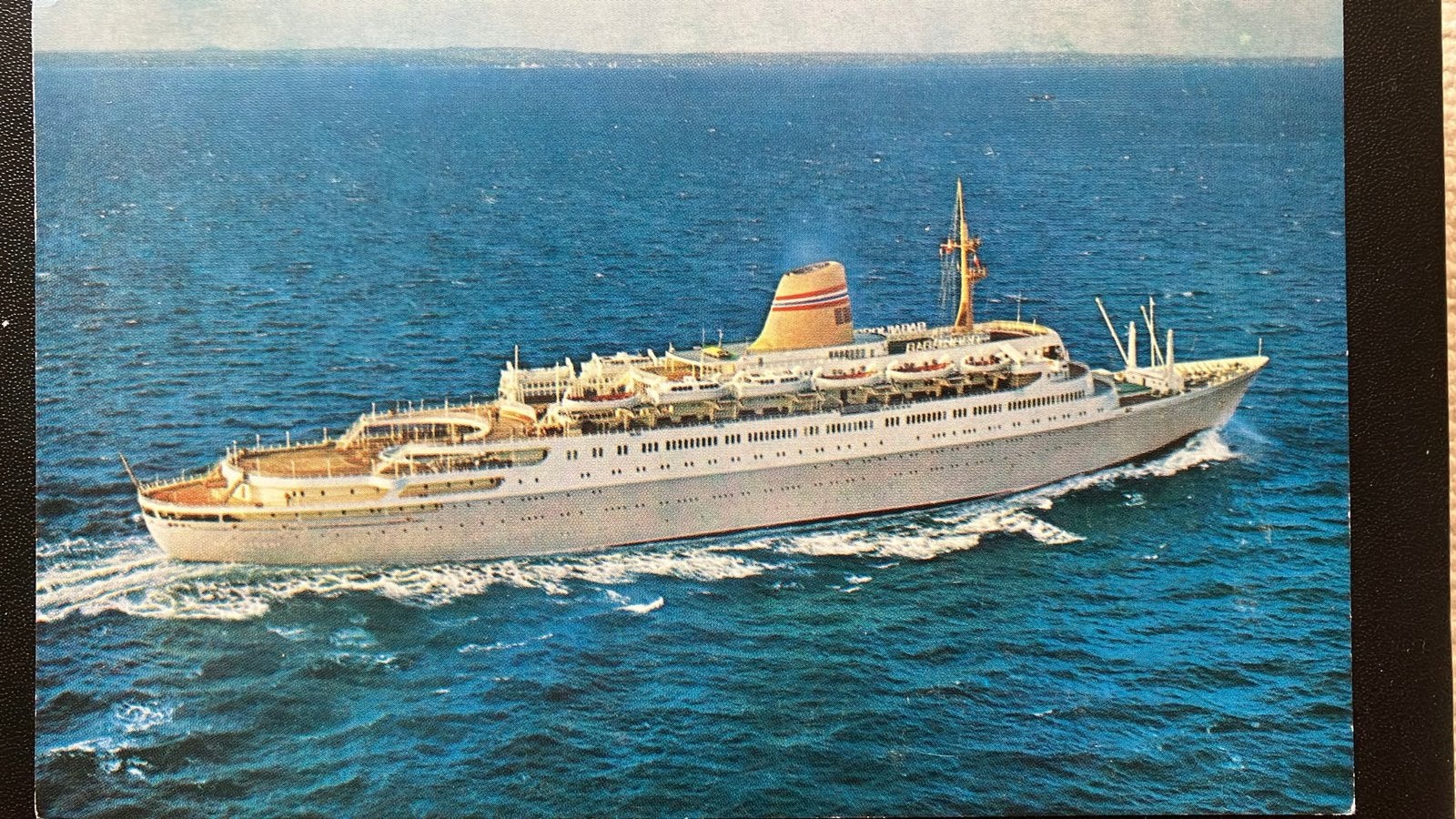 SAGAFJORD '65 Noorwegen Skyfoto kleur, Verzamelen, Scheepvaart, Ophalen of Verzenden, Zo goed als nieuw, Kaart, Foto of Prent