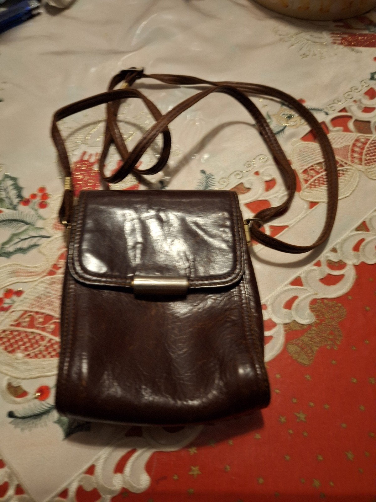 Oude Leren Schoudertasje., Sieraden, Tassen en Uiterlijk, Tassen | Schoudertassen, Ophalen of Verzenden, Bruin, Overige merken