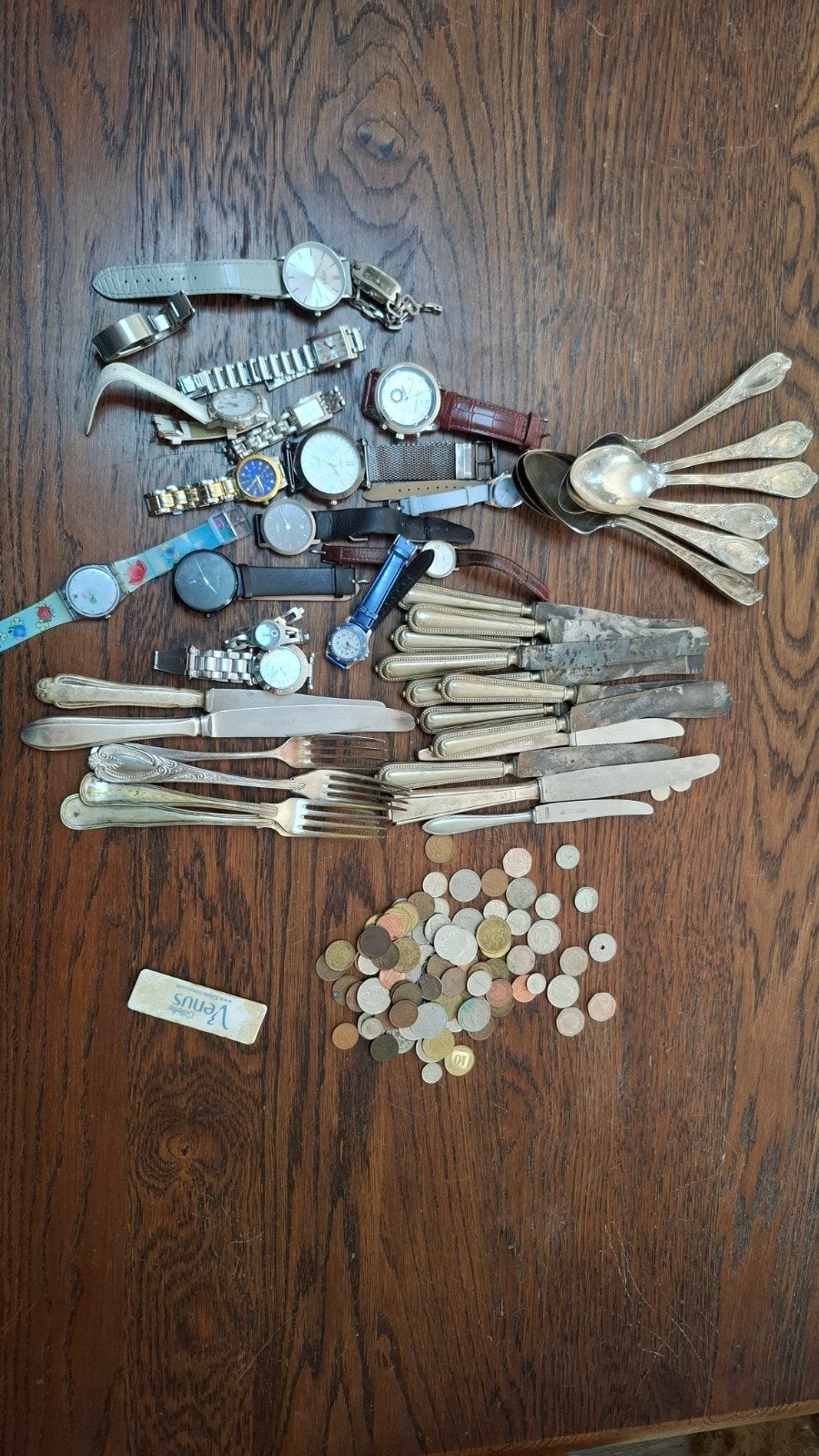 lot oud bestek munten en horloges, Ophalen, Zilver, Overige materialen