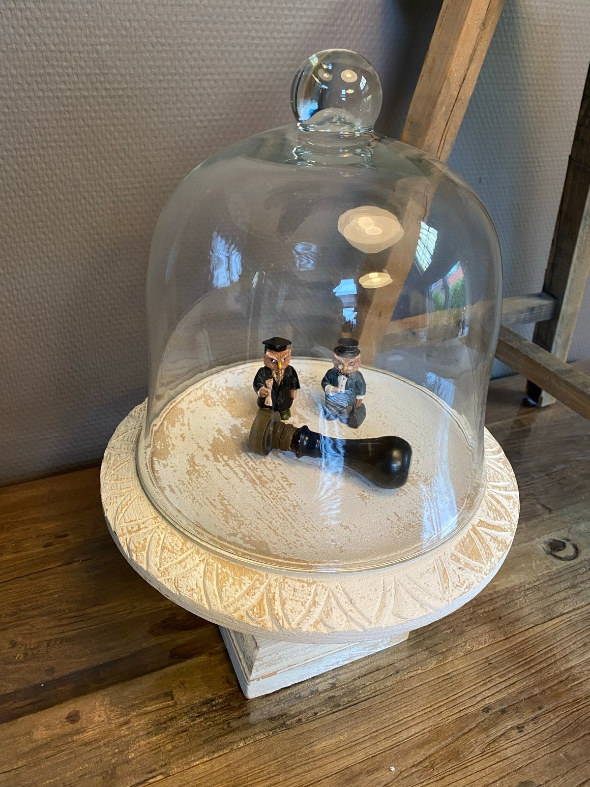 Glazen stolp met houten voet - Decoratief item, Ophalen